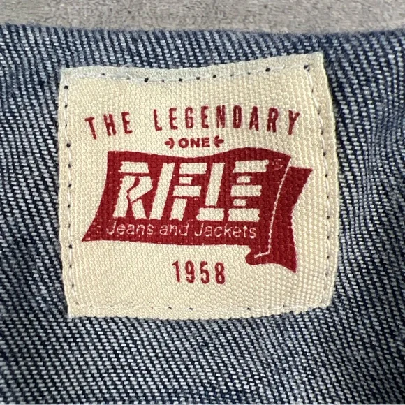 Rifle Denim Trucker Jacket Size Small Made in Italy Vintage Back Graphic RARE